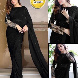 Women's Silk Sequins Embroidered Stitched Saree