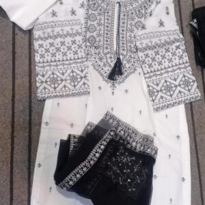 Elegant 3-piece women’s stitched suit - Embroidered Cotton Fabric