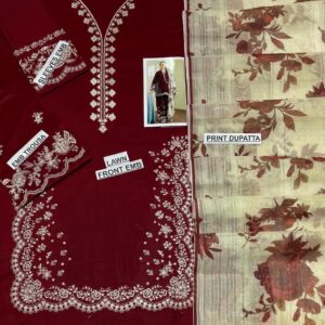 Embroidered Lawn 3 Pcs Women Suit